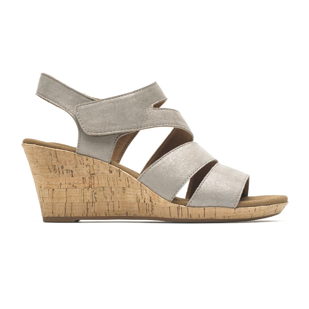 Rockport Women's Briah Strappy Comfort Wedges Sandals - Khaki - USA (1675IOXDF)